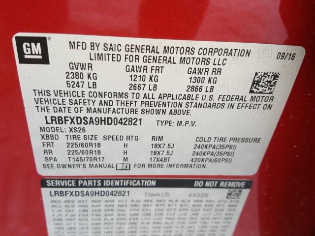 2017 BUICK ENVISION E LRBFXDSA9HD042821