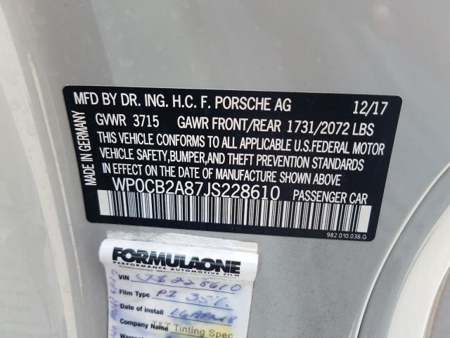 2018 PORSCHE BOXSTER S WP0CB2A87JS228610