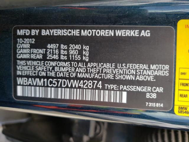2013 BMW X1 SDRIVE2 WBAVM1C57DVW42874
