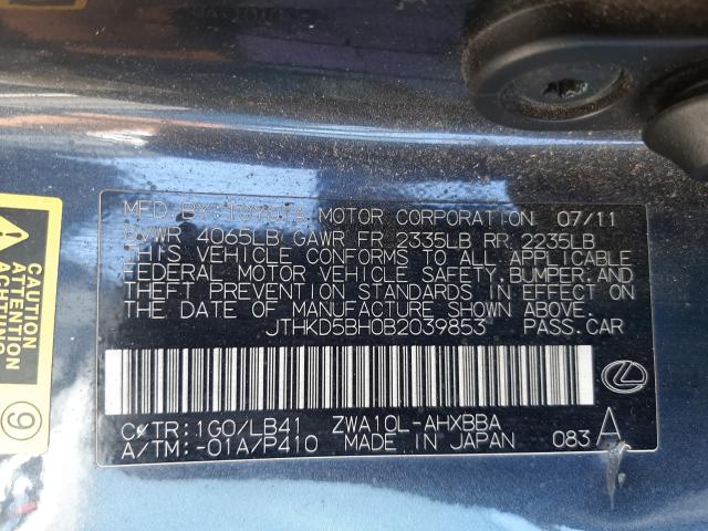 2011 LEXUS CT 200 JTHKD5BH0B2039853