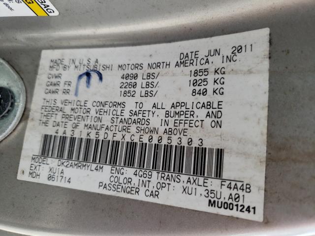 2012 MITSUBISHI ECLIPSE GS 4A31K5DFXCE005303