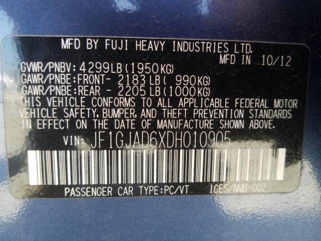2013 SUBARU IMPREZA PR JF1GJAD6XDH010905