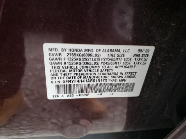 2010 HONDA PILOT EX 5FNYF4H41AB015173