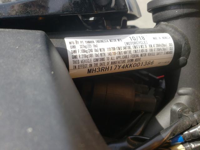 2019 YAMAHA YZFR3 MH3RH17Y4KK001386