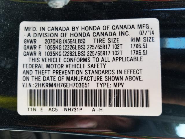 2014 HONDA CR-V EXL, 2HKRM4H76EH703651 - 10