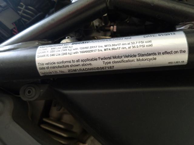 2013 DUCATI MONSTER 69 ZDM1RADN6DB067187