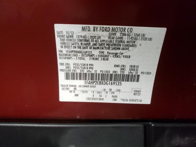 2013 FORD TAURUS SEL 1FAHP2E8XDG169535