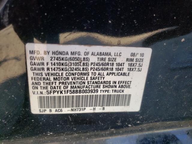 2011 HONDA RIDGELINE 5FPYK1F58BB003939