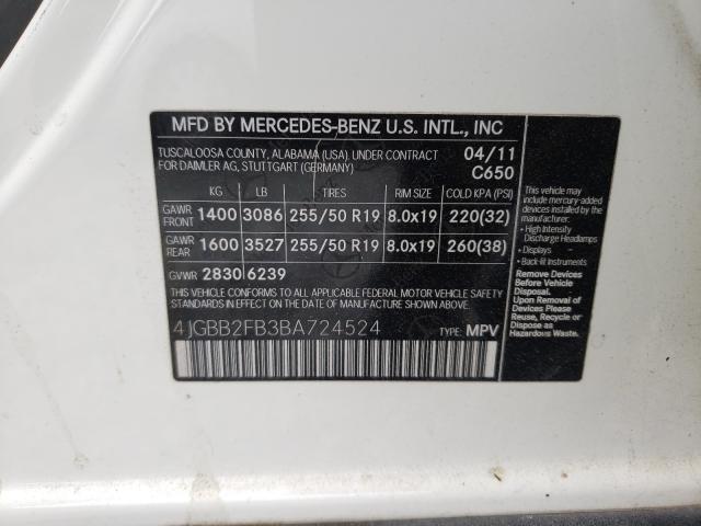 2011 MERCEDES-BENZ ML 350 BLU 4JGBB2FB3BA724524