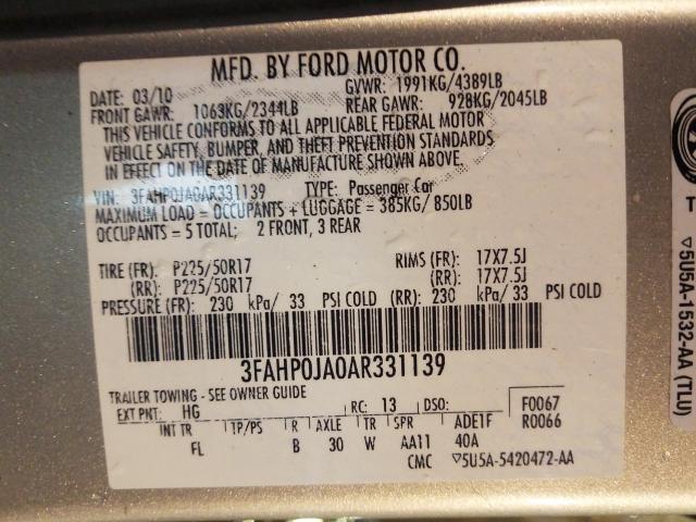 2010 FORD FUSION SEL 3FAHP0JA0AR331139