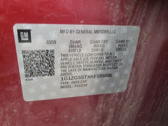 2019 CHEVROLET MALIBU RS 1G1ZG5STXKF195086