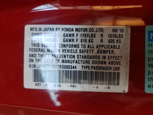 2011 HONDA CR-Z JHMZF1D42BS005344