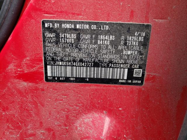 2016 HONDA FIT EX JHMGK5H74GX042727