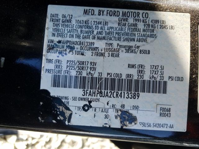 VIN 1C4RJEAG6LC391719 2012 FORD FUSION SEL no.10