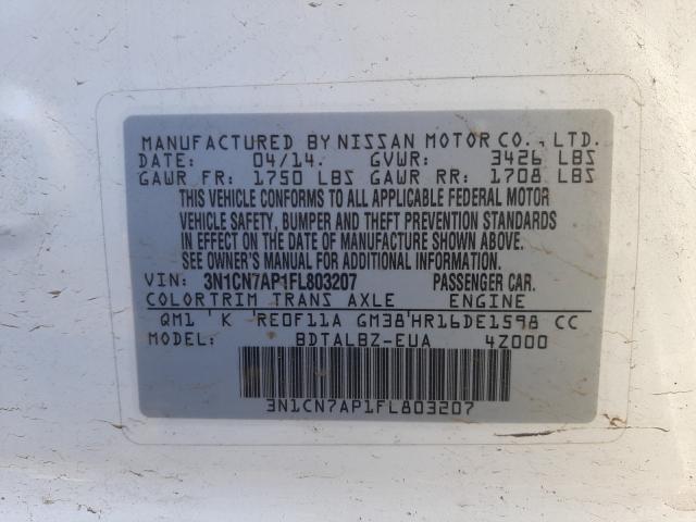 2015 NISSAN VERSA S 3N1CN7AP1FL803207