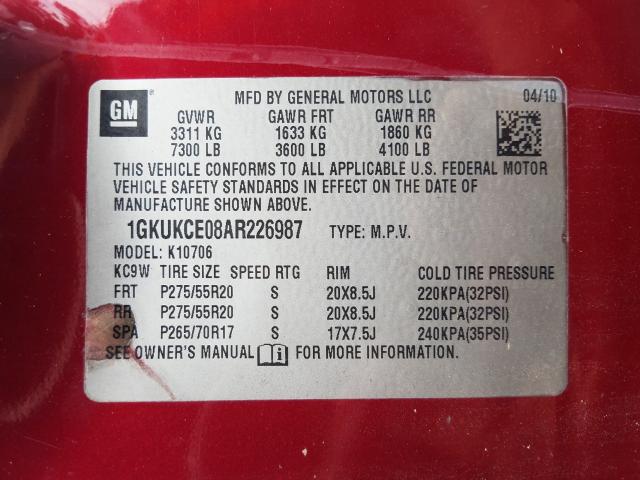 2010 GMC YUKON SLT 1GKUKCE08AR226987