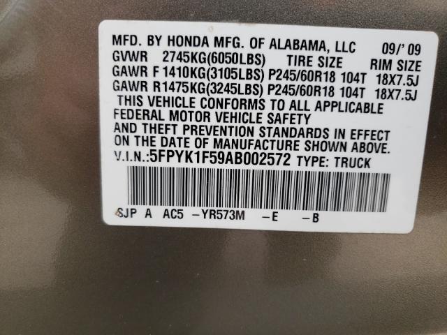 2010 HONDA RIDGELINE 5FPYK1F59AB002572