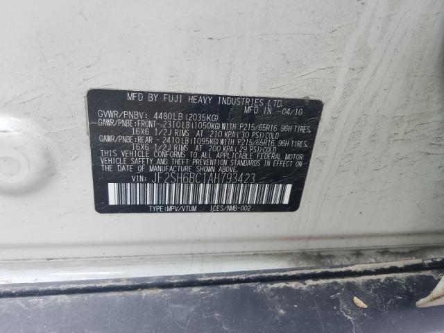 2010 SUBARU FORESTER X JF2SH6BC1AH793423