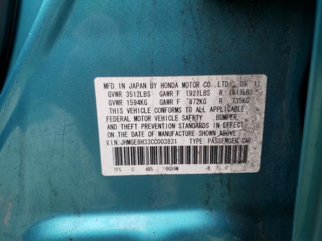 2012 HONDA FIT JHMGE8H33CC003831