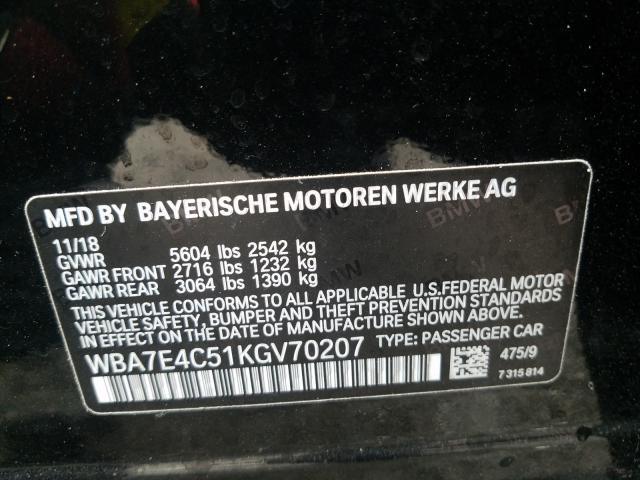 VIN WBA7E4C51KGV70207 2019 BMW 7 Series, 740 XI no.10