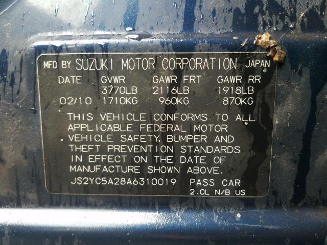 2010 SUZUKI SX4 LE JS2YC5A28A6310019