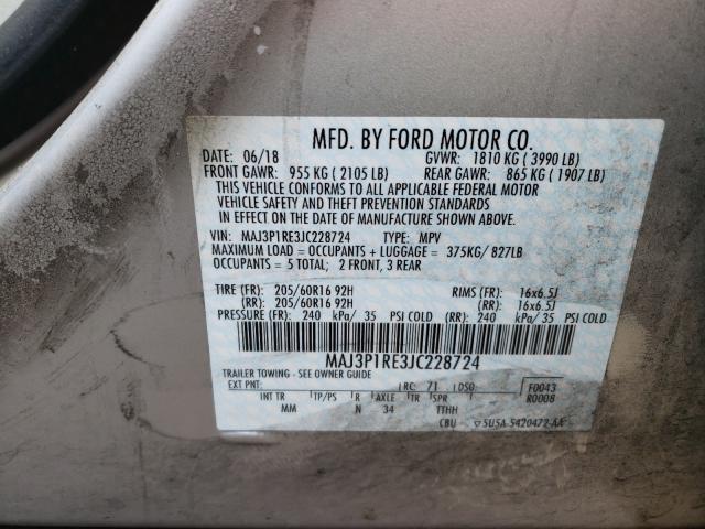 VIN W1Y4NDHY0RT173948 2018 FORD ECOSPORT S no.10