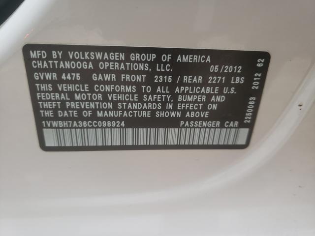2012 VOLKSWAGEN PASSAT SE 1VWBH7A36CC098924