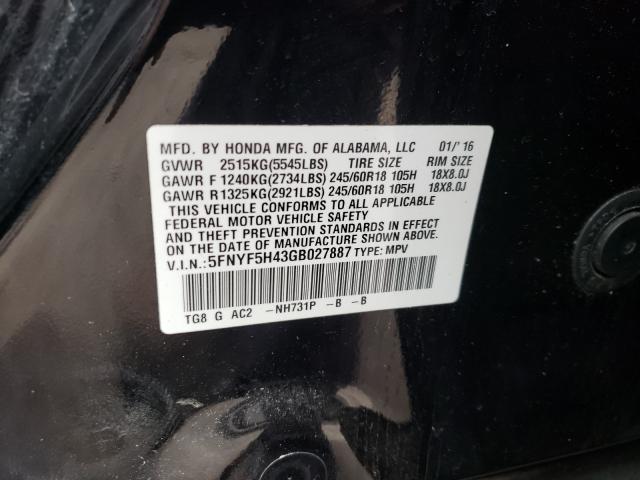 2016 HONDA PILOT EX 5FNYF5H43GB027887