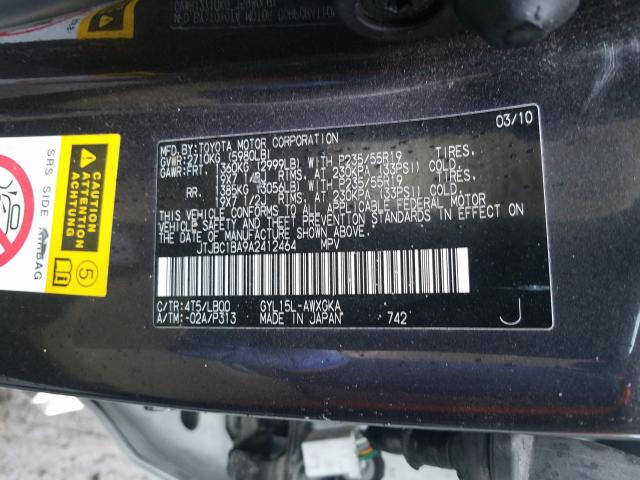 2010 LEXUS RX 450 JTJBC1BA9A2412464
