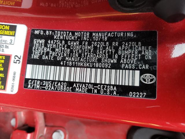 2019 TOYOTA CAMRY L 4T1B11HK6KU180092