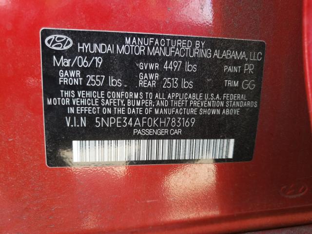 2019 HYUNDAI SONATA LIM 5NPE34AF0KH783169