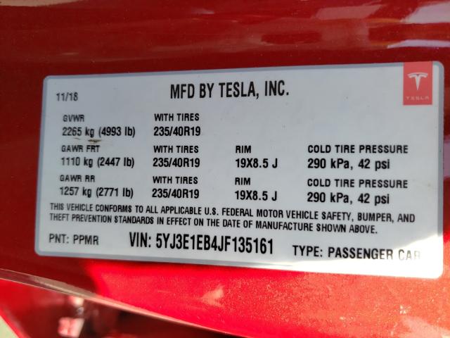 2018 TESLA MODEL 3 5YJ3E1EB4JF135161