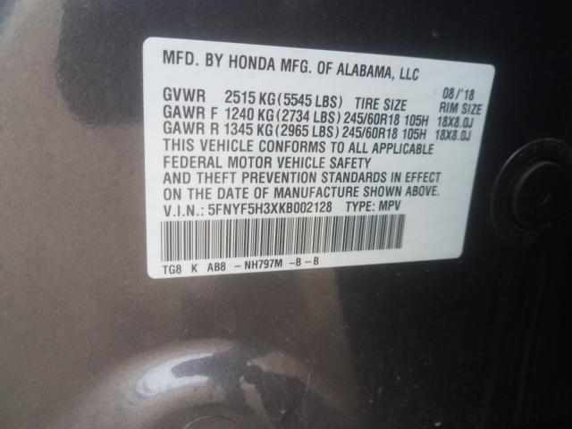 2019 HONDA PILOT EX 5FNYF5H3XKB002128