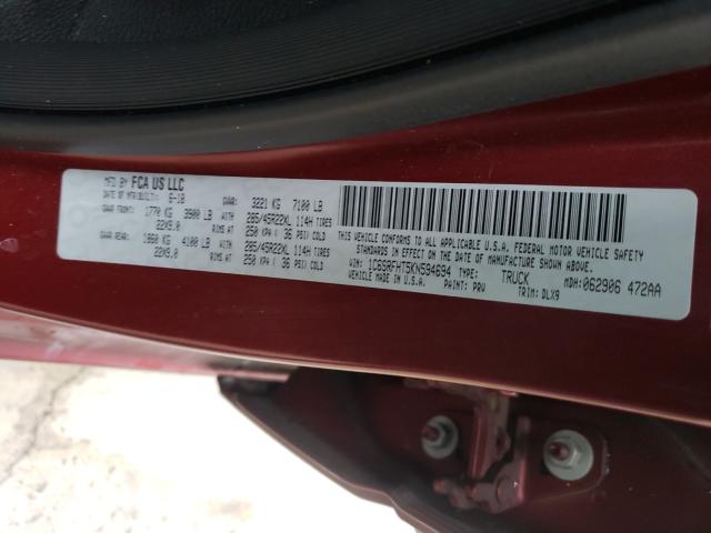 2019 RAM 1500 LIMIT 1C6SRFHT5KN594694
