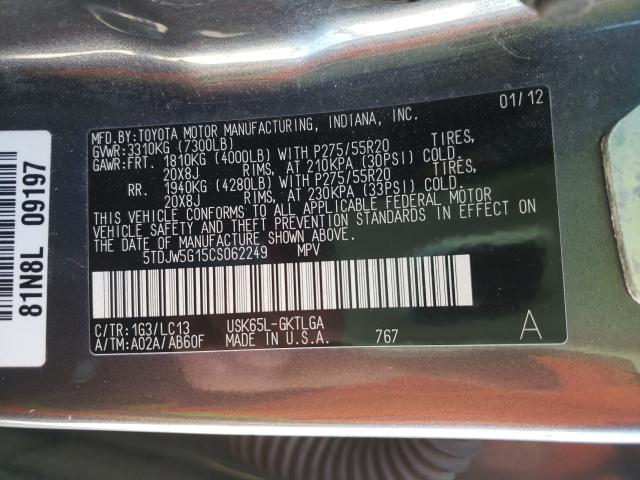 2012 TOYOTA SEQUOIA LI 5TDJW5G15CS062249