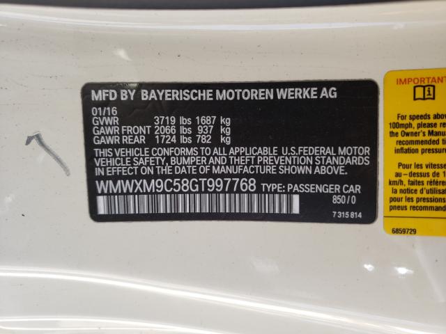 2016 MINI COOPER JOH WMWXM9C58GT997768