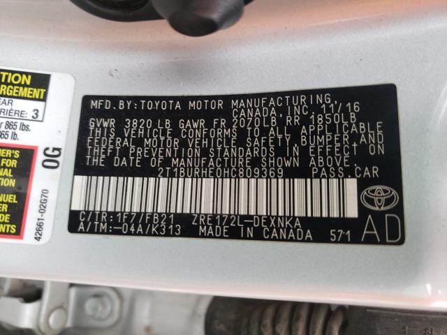 2017 TOYOTA COROLLA L 2T1BURHE0HC809369