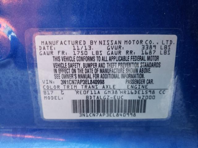 2014 NISSAN VERSA S/S 3N1CN7AP3EL840998