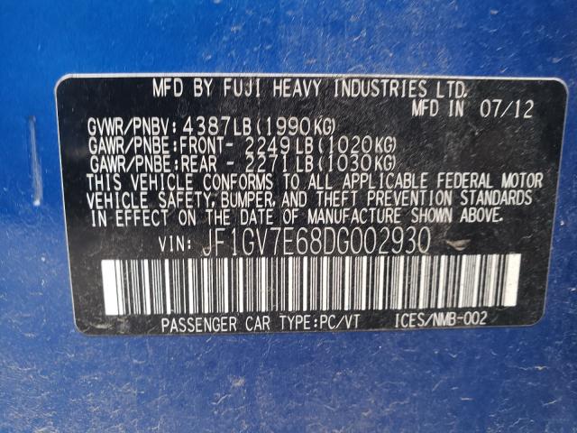 2013 SUBARU IMPREZA WR JF1GV7E68DG002930