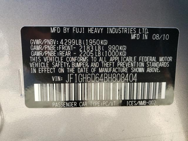 2011 SUBARU IMPREZA OU JF1GH6D64BH808404