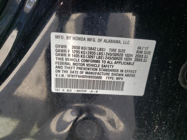 2017 HONDA PILOT ELIT 5FNYF6H02HB035886
