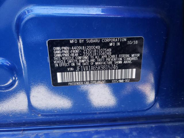 2019 SUBARU WRX JF1VA1A65K9815746