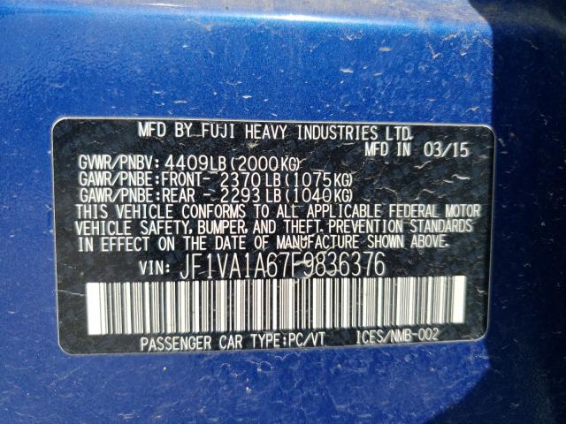 2015 SUBARU WRX JF1VA1A67F9836376
