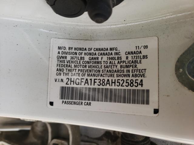 2010 HONDA CIVIC VP 2HGFA1F38AH525854