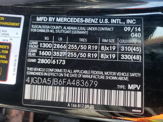 2015 MERCEDES-BENZ ML 350 4JGDA5JB6FA483679