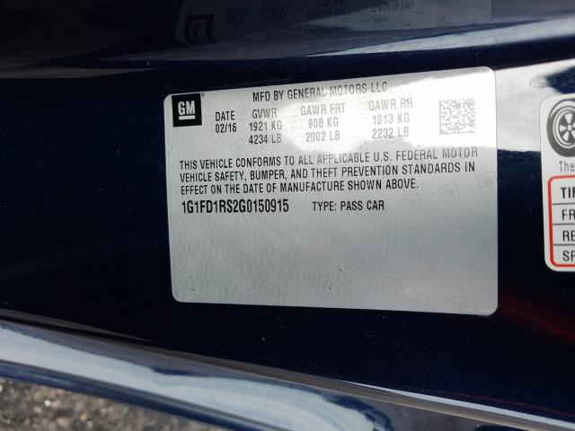 2016 CHEVROLET CAMARO LT 1G1FD1RS2G0150915