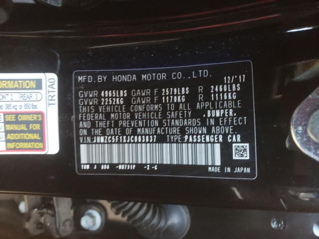 2018 HONDA CLARITY JHMZC5F1XJC003837