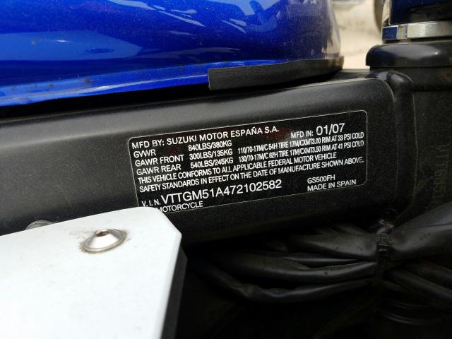 2007 SUZUKI GS500 VTTGM51A472102582