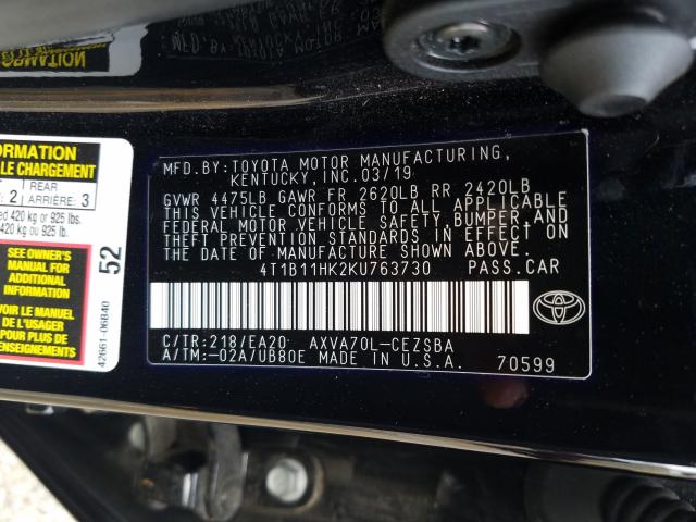 2019 TOYOTA CAMRY 4T1B11HK2KU763730