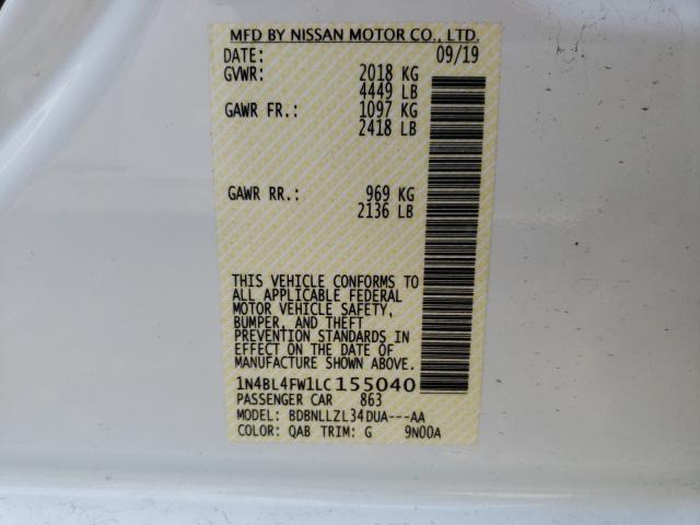 2020 NISSAN ALTIMA PLA 1N4BL4FW1LC155040
